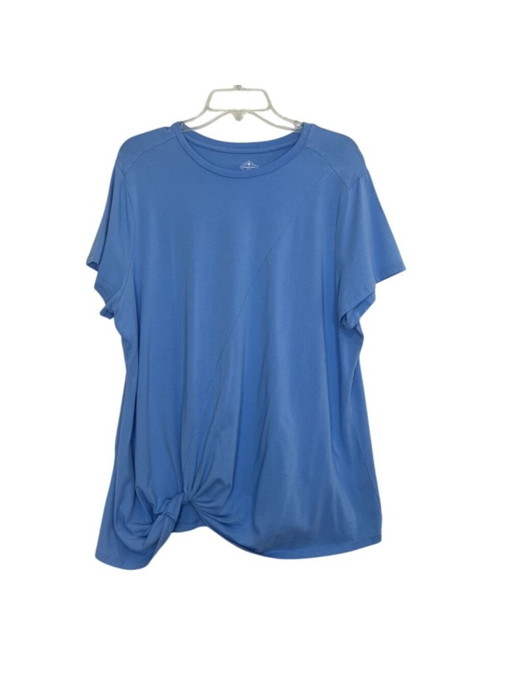 St Johns Bay Knotted Hem Shirt Top Short Sleeve 1X Blue Cotton Blend
